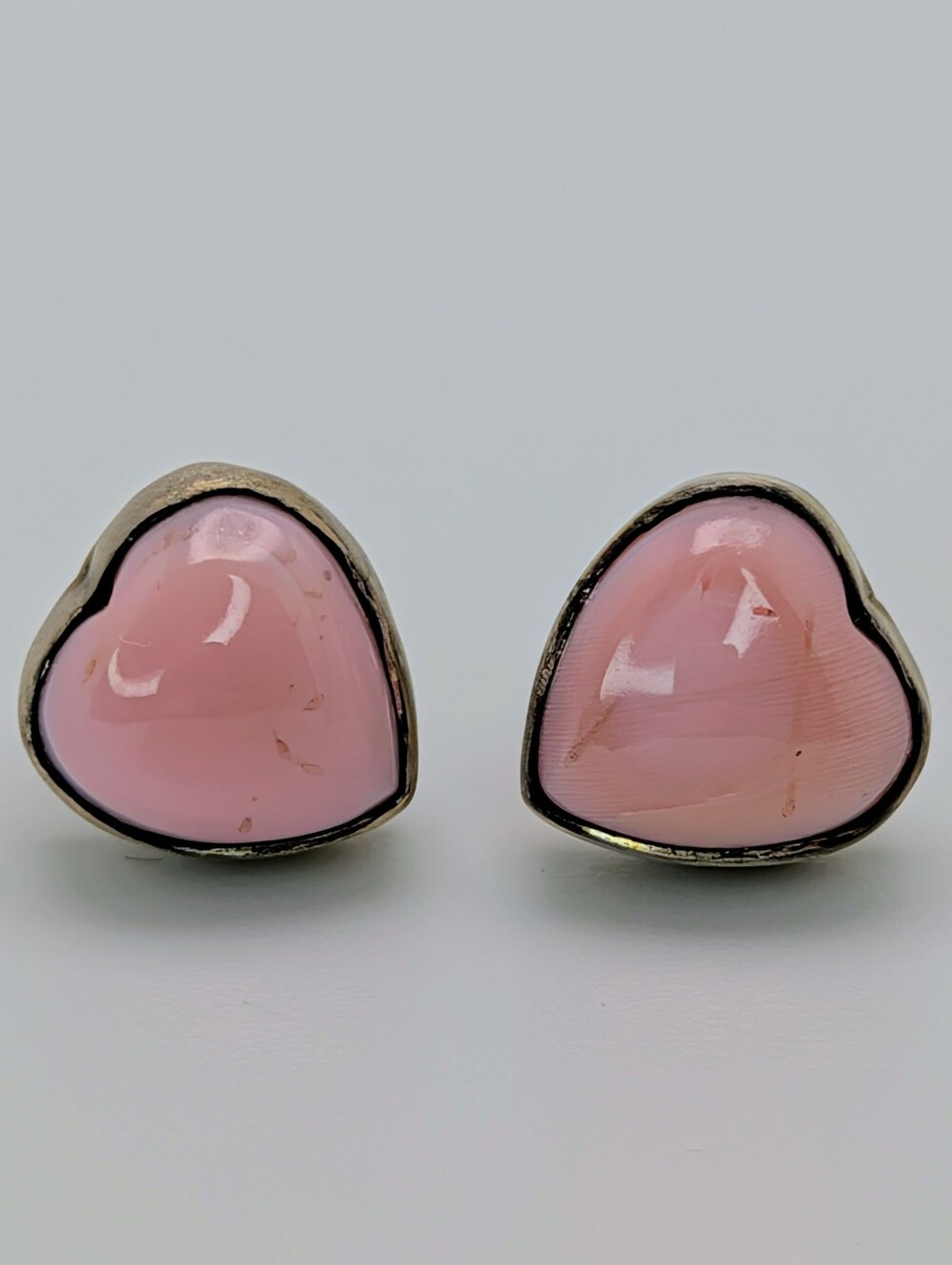 Pink Conch S925 Sterling Silver Heart Gemstone Stud Earrings